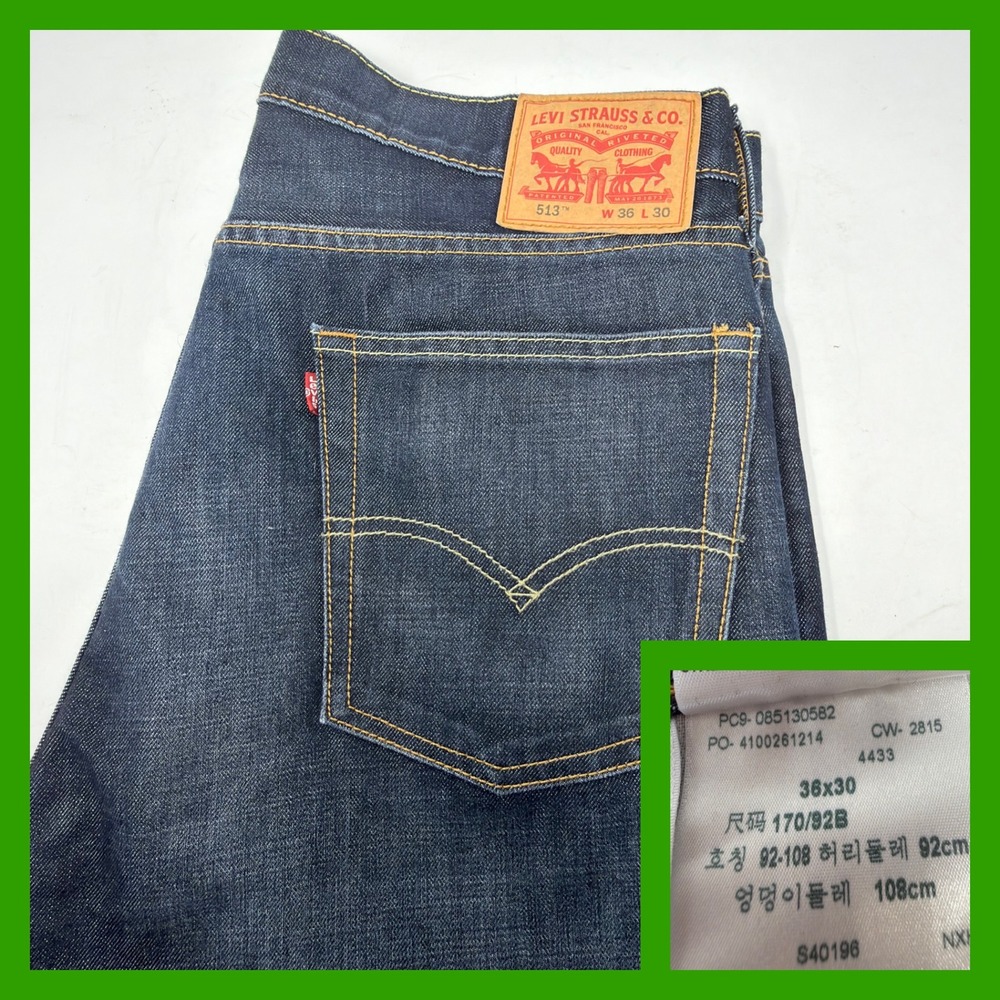Levi's 513 Slim Straight Jeans Mens 36x30 Dark Wash Blue Denim 085130582 Stretch